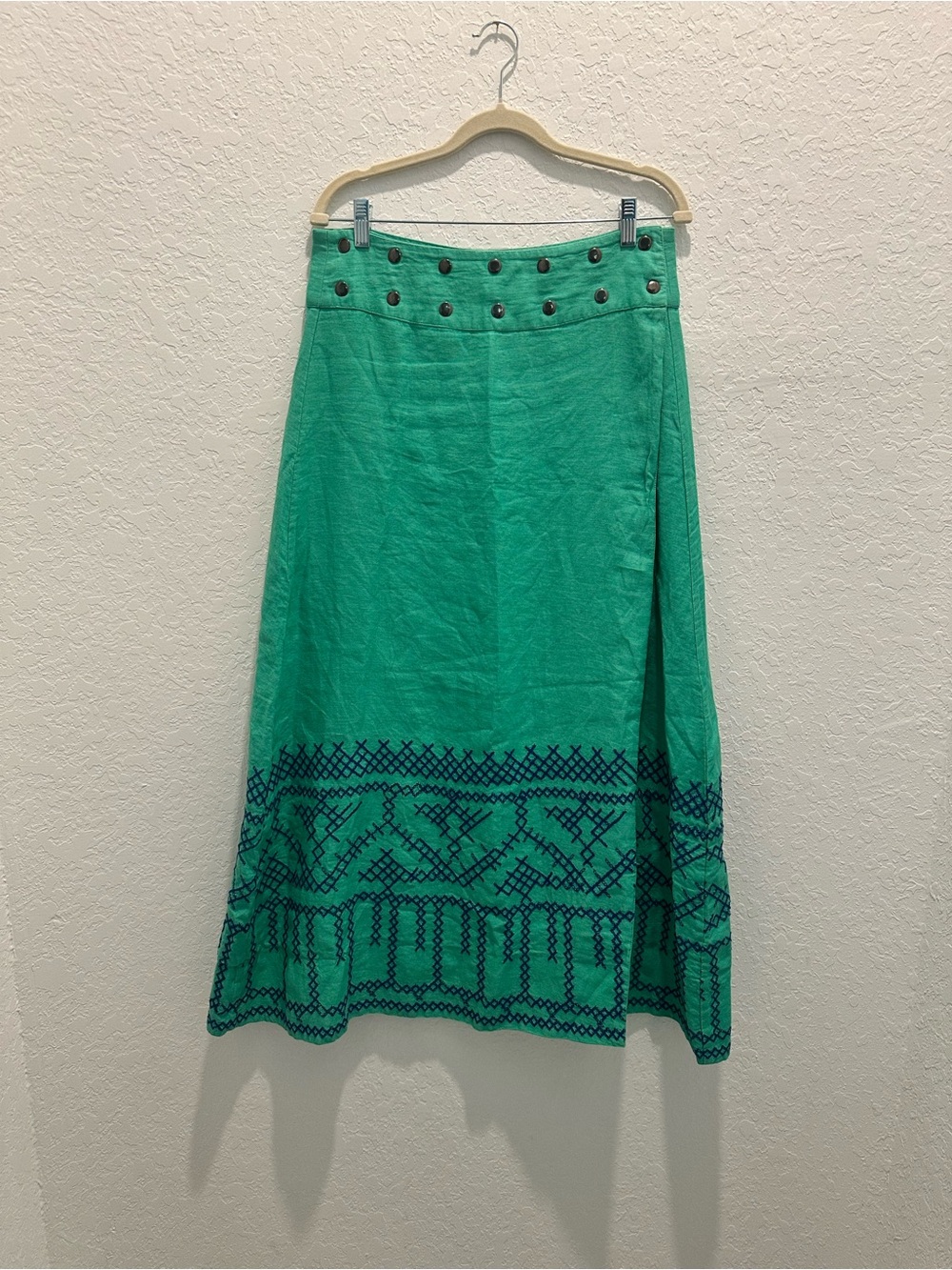 Coniglio Palm Beach Snap Skirt on Teal with Blue Embroidery